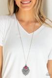 Paparazzi Inde-PENDANT Idol - Pink Bead - Silver Pendant - Necklace & Earrings