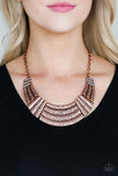 Paparazzi Ready To Pounce - Copper - Hammered Plates - Half-Moon Pendant - Necklace & Earrings