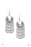 Paparazzi Catching Dreams Silver Textured Half Moon - Fashion Fix Exclusive October 2019