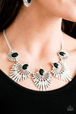 Paparazzi Miss You-niverse Black - Silver Necklace and matching earrings