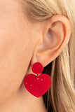 Paparazzi Just a Little Crush - Red Heart Earrings