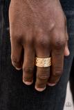 Paparazzi Self-Made Man - Gold - Thick Band - Hammered Ring - Men's Collection