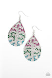 Paparazzi Hustle and Bustle - Multi - Pink, Green & Blue Rhinestones - Silver Teardrop Filigree Earrings