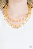 Paparazzi Ice Bank - Gold Emerald Cut - Acrylic Necklace and matching Earrings