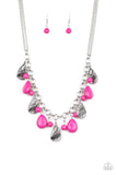 Paparazzi Terra Tranquility - Pink Teardrop Beads - Silver Necklace and matching Earrings