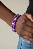Paparazzi Daisy Debutante - Purple - Floral Silver Frames - Stretchy Band Bracelet