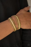 Paparazzi Going For Glam - Brass - Aurum Rhinestones - Tan Suede - Double Wrap / Snap Bracelet