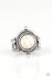 Paparazzi Prone To Wander - White Stone - Twisted Rope Textures - Silver Ring