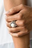 Paparazzi Prone To Wander - White Stone - Twisted Rope Textures - Silver Ring