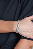 Paparazzi Take A Moment To Reflect - White - Glittery Rhinestones, Silver Stretchy Bracelet