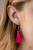 Paparazzi Triple The Tassel - Multi - Pink, Yellow and Blue Thread - Fringe Tassel Necklace and matching Earrings