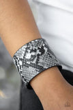 Paparazzi Whats HISS Is Mine - Silver Python Print - Thick Black Leather - Bracelet