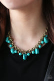 Paparazzi Paleo Princess - Brass - Green Necklace and matching Earrings