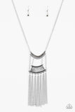 Paparazzi Glam Goddess White Rhinestone Silver Tassel Necklace - The Jewelry Box Collection 