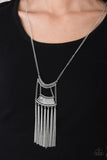 Paparazzi Glam Goddess White Rhinestone Silver Tassel Necklace - The Jewelry Box Collection 