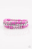Paparazzi Tenaciously Tenacious - Purple - Silver Beads - Set of 3 Stretchy Band Bracelets