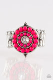 Paparazzi High-Tide Pool Party - Pink Beads - White Rhinestones - Silver Ring