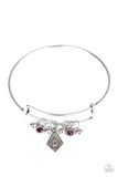 Paparazzi Treasure Charms - Purple Rhinestone - Silver Charms Slide on Bar - Bracelet