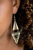 Paparazzi El Paso Edge - Brass - Black Stone - Triangular Frames Earrings