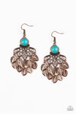 Paparazzi A Bit On The Wildside - Copper - Turquoise Stone - Leaves Cascade - Earrings - The Jewelry Box Collection 