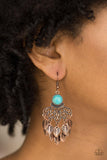 Paparazzi A Bit On The Wildside - Copper - Turquoise Stone - Leaves Cascade - Earrings - The Jewelry Box Collection 