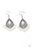 Paparazzi Gracefully Gatsby White Pearl Silver Earrings