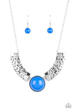 Paparazzi Egyptian Spell - Blue - Delicately Hammered - Silver Necklace and matching Earrings