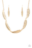 Paparazzi Light Flight - Gold-Necklace and matching earrings