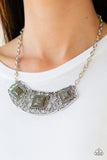 Paparazzi Feeling Inde-PENDANT- Green- Silver Necklace & Earrings
