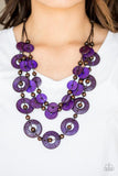 Paparazzi Catalina Coastin - Purple Wood Necklace and Matching Earrings - The Jewelry Box Collection 