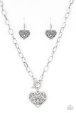 Paparazzi Victorian Romance Silver Heart necklace with matching earrings