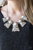 Paparazzi Cougar - White Stones - Silver Frame - Necklace and matching Earrings