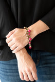 Paparazzi Grit and Glamour - Pink - Pearly Brass Beads - Bold Brass Bracelet