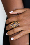 Stratospheric – Paparazzi – Brown Rhinestone Silver Band Ring