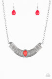 Paparazzi Very Venturous - Red - Floral and Tribal Inspired Shimmer Silver Necklace