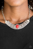 Paparazzi Very Venturous - Red - Floral and Tribal Inspired Shimmer Silver Necklace