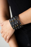 Paparazzi Go-Getter Glamorous - Black Leather - Rhinestones - Snap / Wrap Bracelet