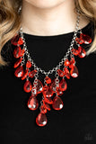 Paparazzi Irresistible Iridescence - Red Teardrops - Silver Necklace and matching Earrings