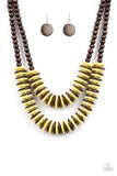 Paparazzi Dominican Disco - yellow wood necklace - The Jewelry Box Collection 