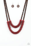 Paparazzi Dominican Disco - Red Wood Necklace - The Jewelry Box Collection 