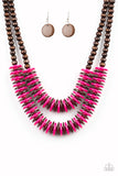 Paparazzi Dominican Disco - Pink Wood Necklace - The Jewelry Box Collection 