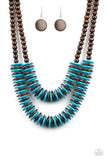 Paparazzi Dominican Disco - Blue Wood Necklace - The Jewelry Box Collection 