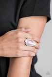Paparazzi Riviera Royalty - Pink Moonstone - White Rhinestones - Silver Ring