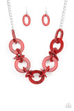 Paparazzi Chromatic Charm - Red Acrylic - Silver Chain Necklace and matching Earrings