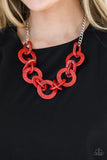 Paparazzi Chromatic Charm - Red Acrylic - Silver Chain Necklace and matching Earrings