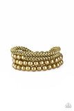 Paparazzi Industrial Incognito - Brass Beads - Brass Chains Stretchy Bands - Set of 4 Bracelets