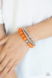 Paparazzi Rural Restoration - Orange - Stone Beads - White Rhinestones - Set of 3 Stretchy Bracelets