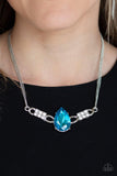 Paparazzi Way To Make An Entrance - Blue Silver Necklace and Matching Earring - The Jewelry Box Collection 