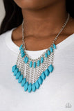 Paparazzi Venturous Vibes Blue Faceted Bead Silver Necklace with matching earrings - The Jewelry Box Collection 
