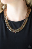 Paparazzi Put It On Ice - Brass Acrylic Necklace and matching Earrings